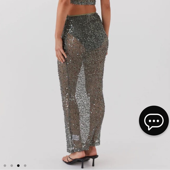 Love Me Harder Sequin Maxi Skirt - Olive Dusk - Picture 4 of 9